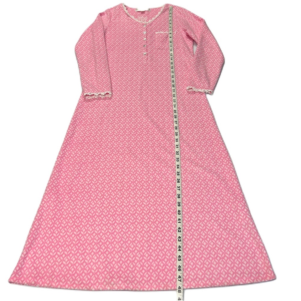 Eileen‎ West Nightgown Size XS Long Sleeve Fleece Pink Lace Cottagecore Modest - Picture 7 of 10